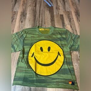 Aviator Nation Green Camo Smiley Face Tee